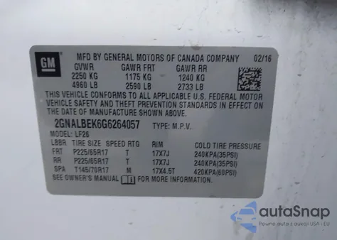 2016 Chevrolet Equinox Ls z USA, uszkodzony, nr VIN 2GNALBEK6G6264057